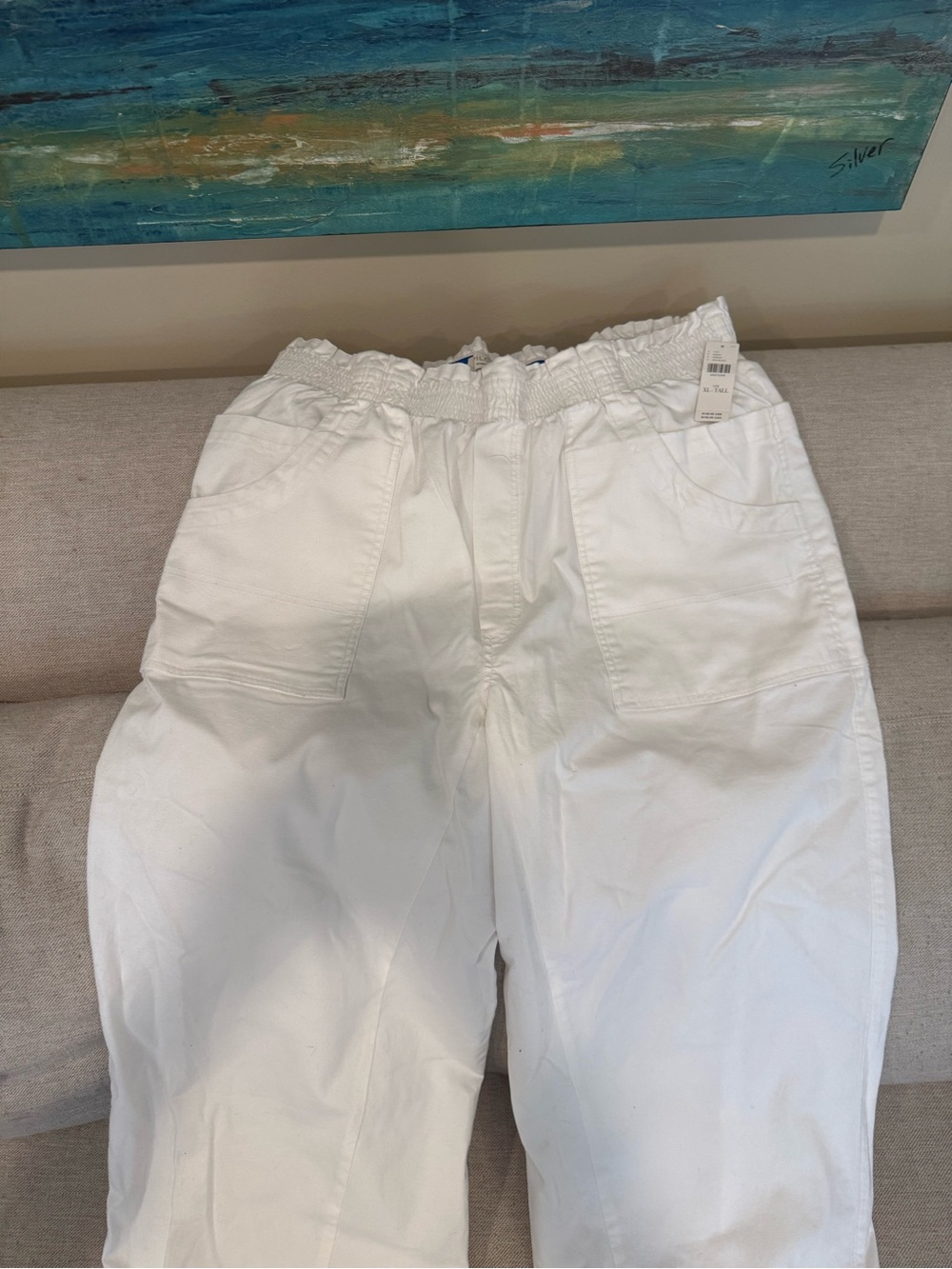 Anthropologie Pilcro White Wide-Leg Cotton Pants with Smocked Waist XL Tall